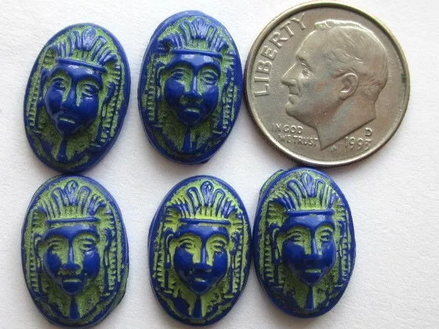 5 Max Neiger Style Art Deco Egyptian Revival Blue Scarab Glass Cab Stones Crafts