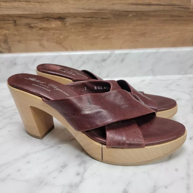 Women's sz 7 B M Robert Clergerie Platform Sandals Brown Leather CrissCross Heel