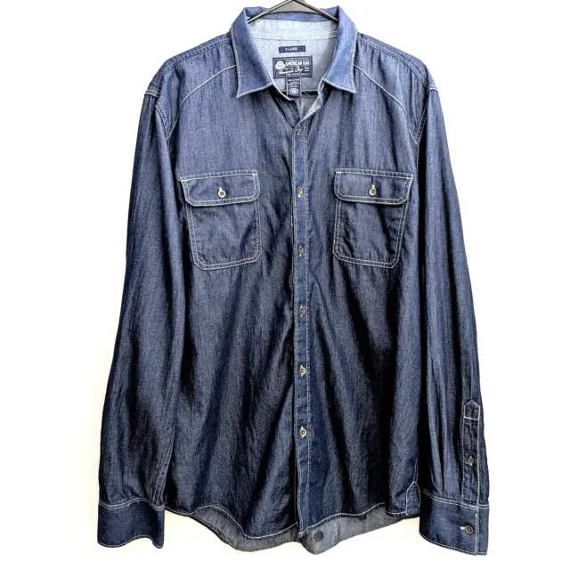 American Rag Blue Denim Shirt Men's XL Contrast Stitching Long Sleeve Button Up