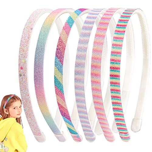 Rainbow Headbands for Girls, 6Pcs Sparkly Baby Headband Glitter Hairbands