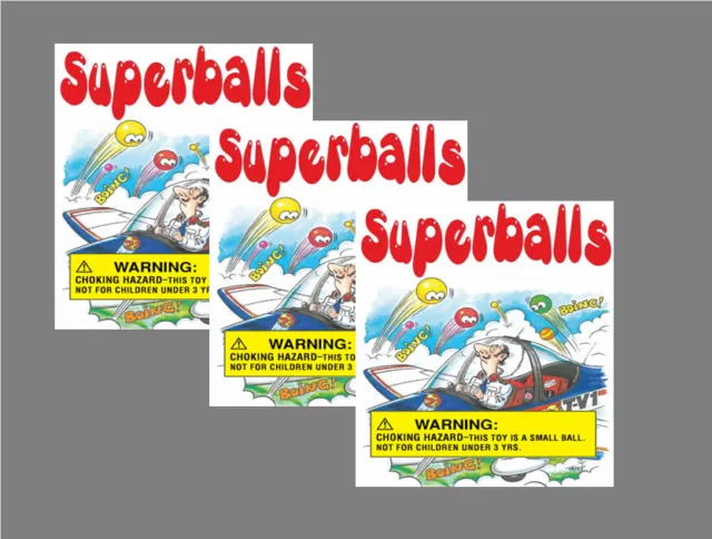 12 Vinyl Peel and Stick 2.5 x 2.5 Bulk Vending Labels Superballs Warning