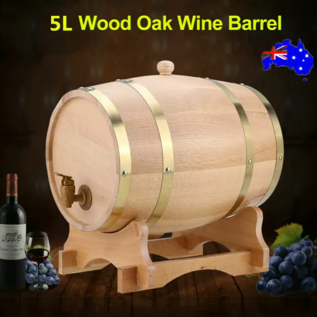 5L Wooden Wine Barrel Oak Timber Beer Whiskey Rum Spirits Brewing Port Barrel AU