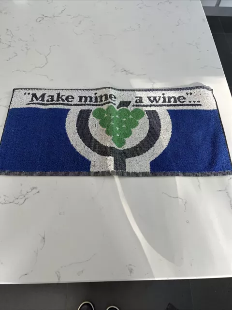 Vintage 1980s Cloth Beer Brewery Bar Towel Runner Make Mine A Wine Man Cave