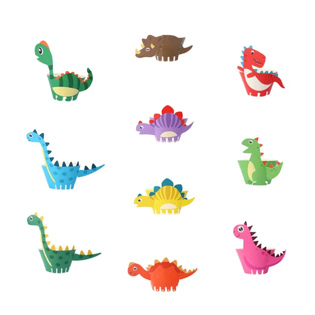 Juego de 30 piezas en 3 soportes de envoltura para pasteles con tema de dinosaurio papel de dibujos animados para animales