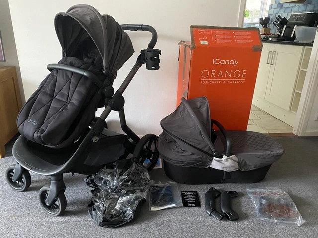 Icandy Orange Double Pram With Footmuff & Accessories