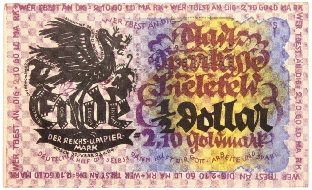 Westfalen - Stadt Bielefeld - BANKNOTE Notgeld - 1/2 Dollar = 2,10 Goldmark 1923