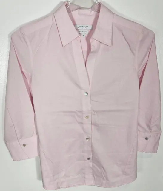 Foxcroft NYC Women's Size Large Pink Shirt 3/4 Sleeve Collared  Button Front