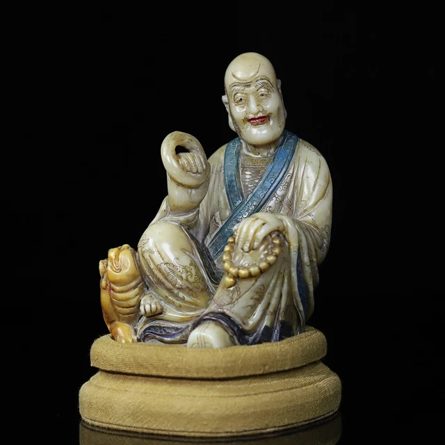 Chinese Exquisite Handmade Luohan carving Shoushan Stone Statue