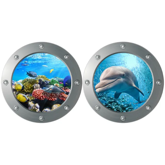 2 Pcs under The Sea Wall Decals Dolphin Room Decor Child Three-dimensional
