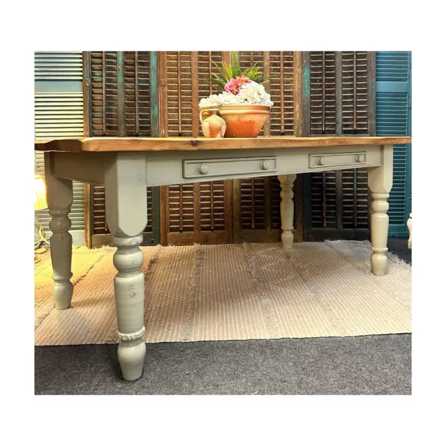 Painted Country Reclaimed Pine Farmhouse Dining Table With 2 Drawers - Delivery