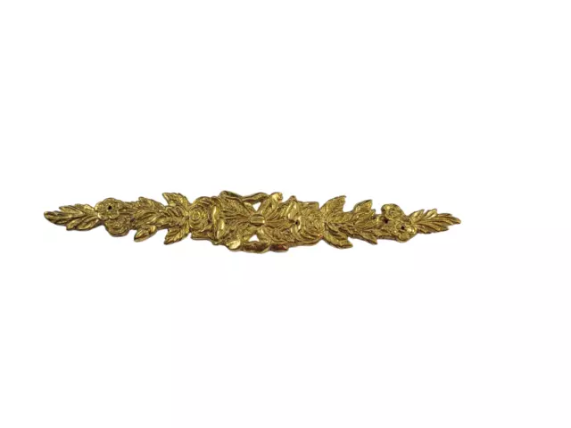 Vtg Solid Brass Decorative Furniture Ornament Accent Ornate Floral Ribbon 8" 2
