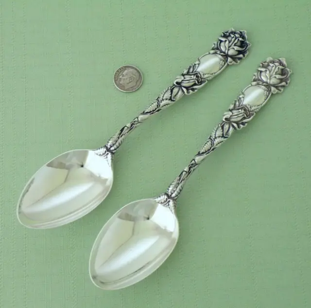 Pair Two ALVIN Sterling Silver BRIDAL ROSE Oval SOUP Dessert SPOONS NO Mono