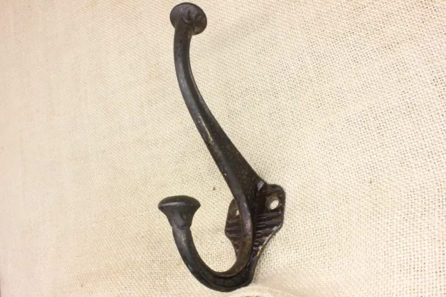 Large Old Coat Hook Bath Robe Clothes Tree FLOWERS Vintage Rustic Iron Bronze 3