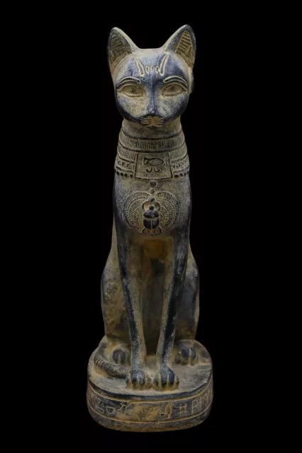 RARE ANTIQUE ANCIENT EGYPTIAN Cat Bast Bastet Scarab Statue Heavy Stone