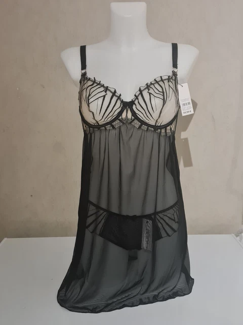 Ensemble Nuisette & String Dentelle Vert - Taille 85B, Voile Synthétique, Body One (neuf Avec Défauts)