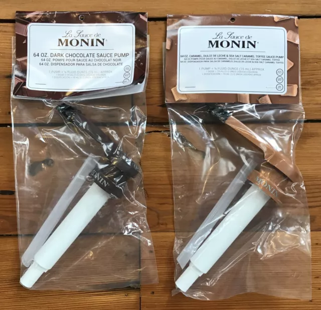 NEW Set Pair 2 Monin Dark Chocolate Caramel Cafe Coffee Shop Syrup Sauce Pumps