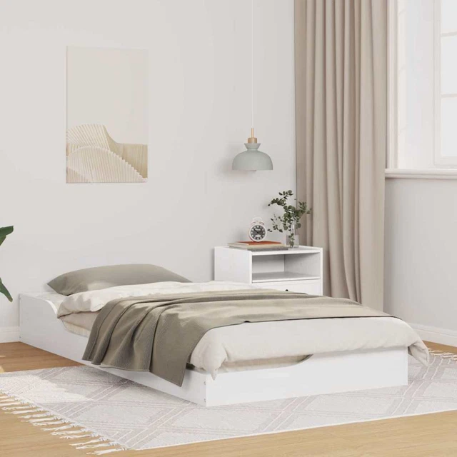 FLOOR BED FRAME White Solid Pine Wood 90 x 190 cm Low Profile Matte ...