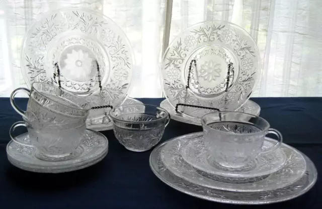 Anchor Hocking Glass Clear Sandwich Plates, Saucers, Cups, 16 piece Set