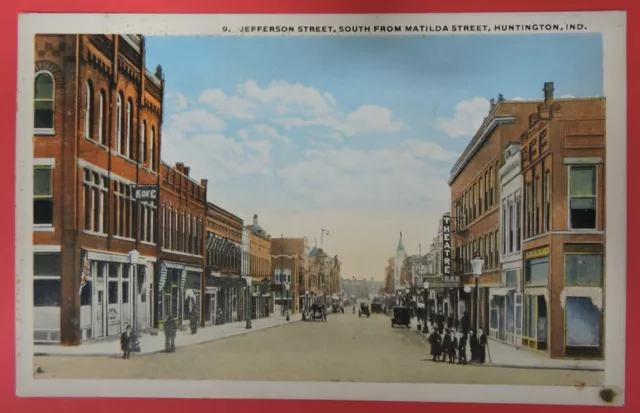 Antique Vtg Postcard-9 Jefferson St South From Matilda St-Huntington Indiana-In