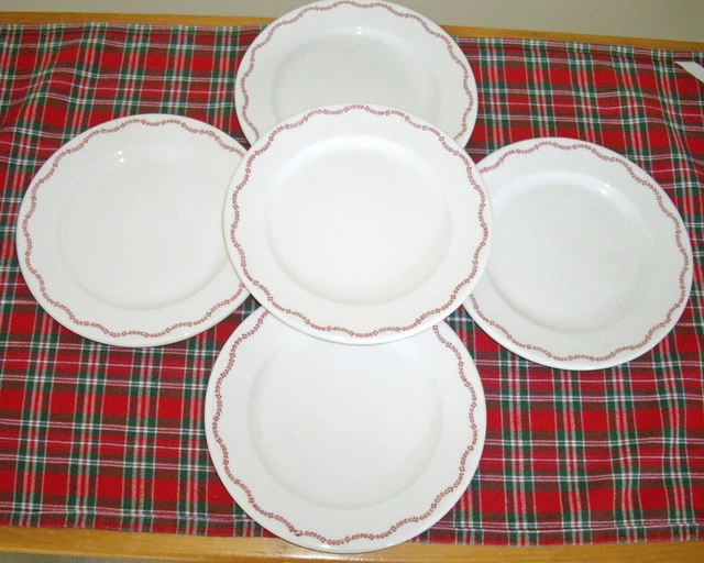 Vintage Syracuse China RESTAURANT 7" Plates White Red Flowers ~ Set of 5 ~