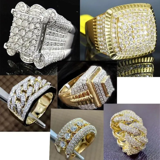 Mens Large Iced Square Pinky Ring Zircon Stone Band Gold Plated Hip Hop Jewelry