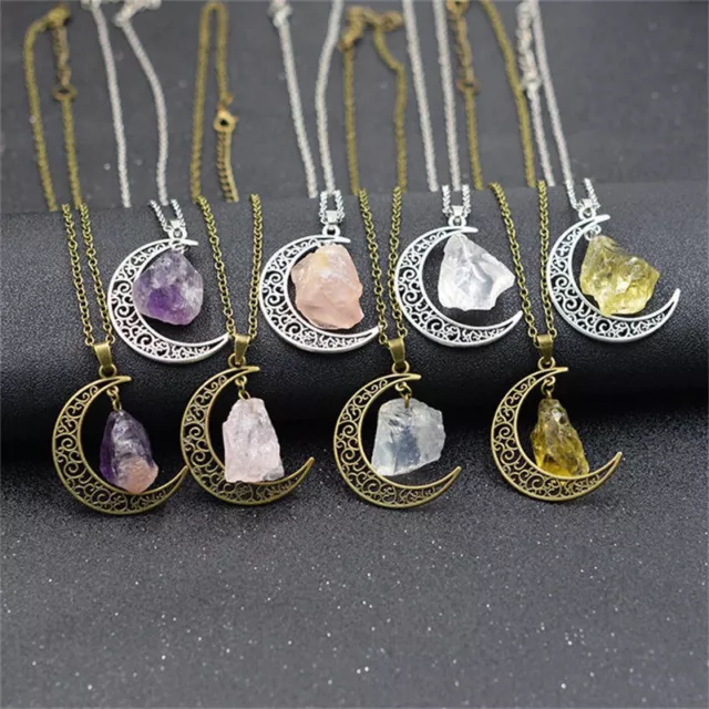 Natural Stone Crystal Chakra Necklace Quartz Gemstone Pendant with Chain Jewelry 9
