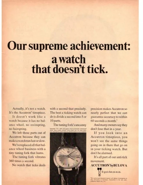 1968 Accutron By Bulova Calendar G 18K Solid Gold Tuning Fork Watch Print Ad