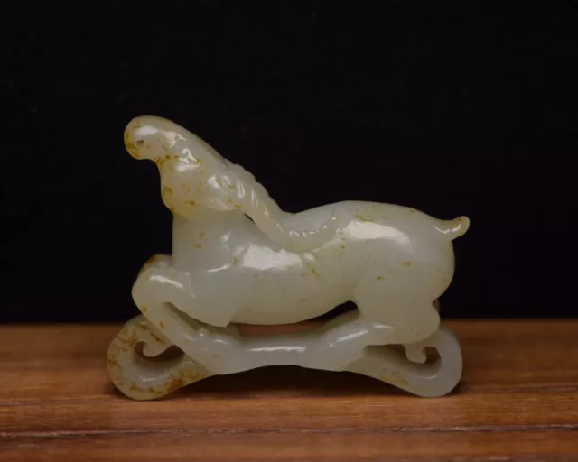 Chinese Natural Hetian Jade Carved Exquisite Deer Statue Figurines Collections