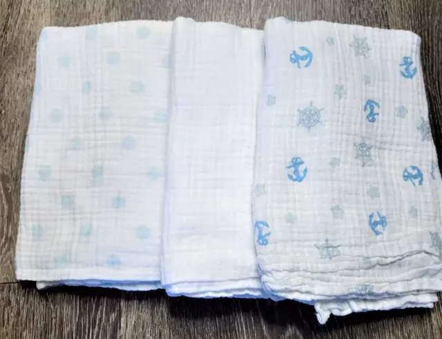 Swaddle Designs Baby Boy Swaddling Blanket 3 Pc Set Blue White