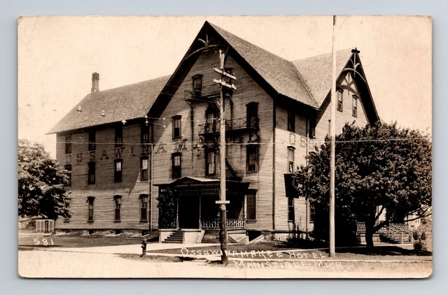 Manistique MI-Michigan RPPC Ossawinamakee Hotel Real Photo 1923 Old Postcard