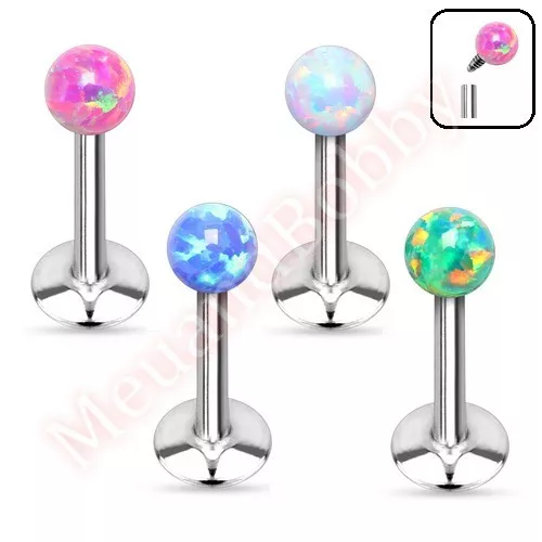 16G Synthetic Opal Ball Internally Threaded Labret Monroe Lip Bar Body Jewellery