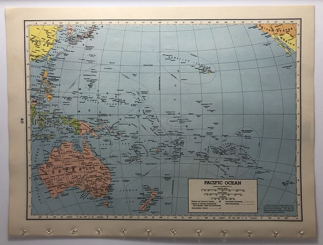 1947 Vintage PACIFIC OCEAN Antique Atlas Map Hammond Superior Atlas & Gazetteer