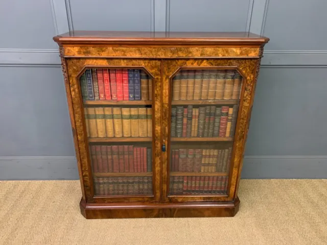Antique Victorian Burr Walnut Glazed Bookcase c.1870