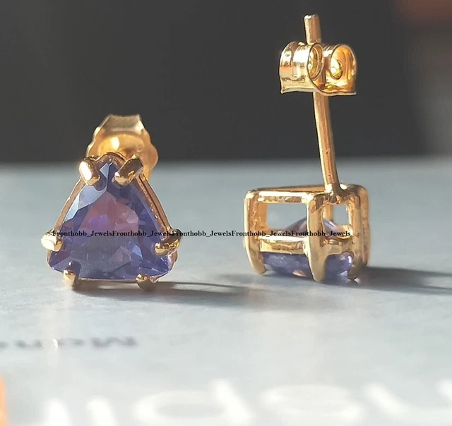 3Ct Lab Created Blue Tanzanite Solitaire Stud Earrings 14K Gold Plated Silver