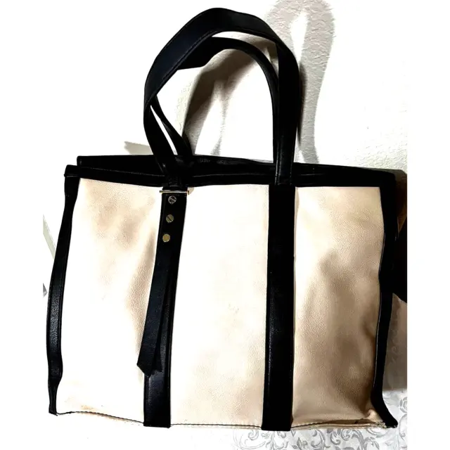 Big Buddha large tote bag laptop purse faux leather cream beige brown