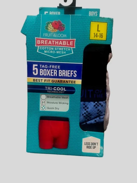 Boys Size L 14/16  Fruit Of The Loom Boxer Briefs Set Of 4 NEW In Package