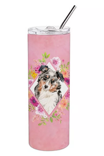 Australian Shepherd Pink Flowers Stainless Steel 20 oz Tumbler CK4267TBL20