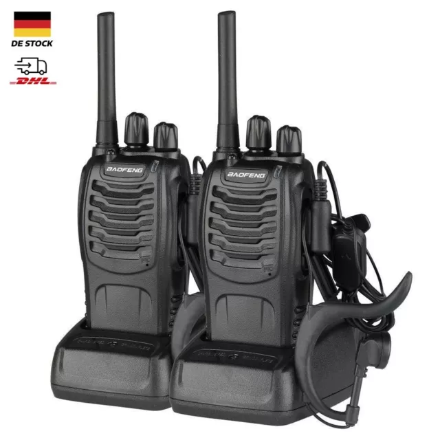 2X Baofeng BF-88E Walkie Talkie Handfunkgerät PMR 16 Kanäle + Headset Kopfhörer