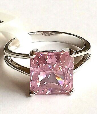 Pink Cubic Zirconia Cocktail Ring Size 5 6 7 8 9 10 Silver Plated Princess Cut