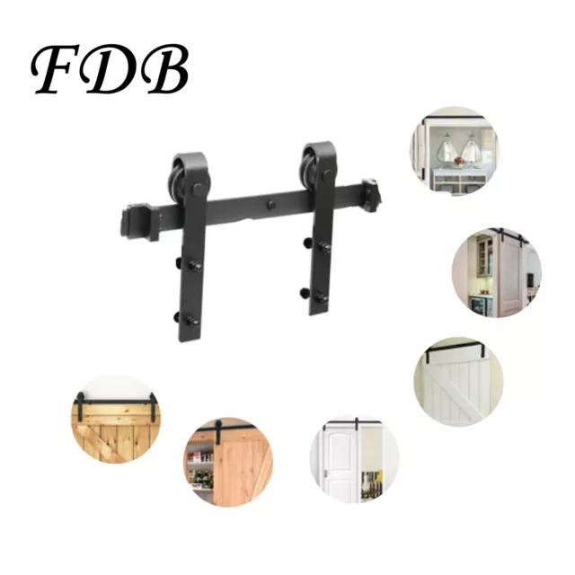 6.6ft Barn Sliding Wooden Door Bracket Set Hardware Track Roller Set Antique sty