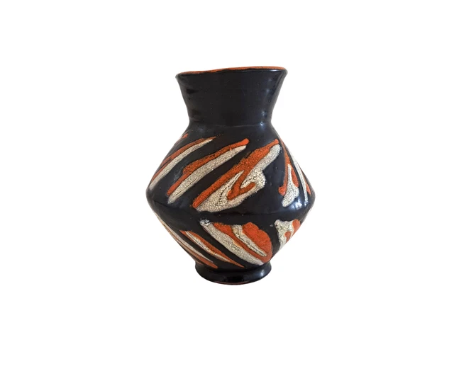 Vase vintage en céramique émaillée rouge, décor géométrique, Hongrie des années 1960 - France