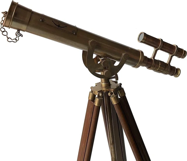 Telescope  Antique Telescope Wooden Tripod Floor Standing Brass Adjustable Gift