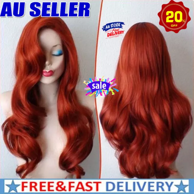 75cm Copper Red Jessica Rabbit Wavy Curly Long Synthetic Hair Wig Cosplay Party