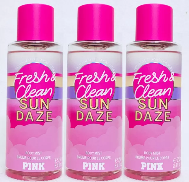 3 Victoria's Secret Pink FRESH CLEAN SUN DAZE Mist Body Spray Perfume 8.4 oz