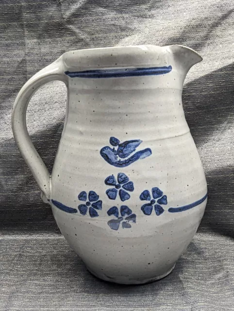 Nicholas Mosse Pottery Ireland Jug Pitcher 7 in. RARE 80's Birds  Blue Stoneware