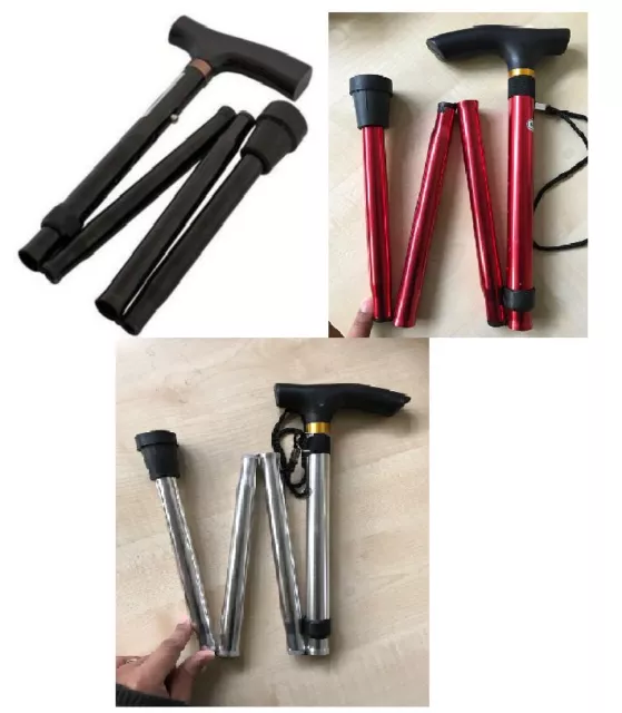 Adjustable Aluminium Folding Walking Stick Aid Pole Lightweight But Sturdy Rndom