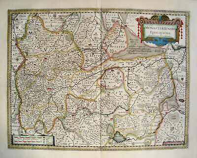 Münster Meppen Iburg Beckum Bentheim Hamm Mapa de País Blaeuw Grabado 1640