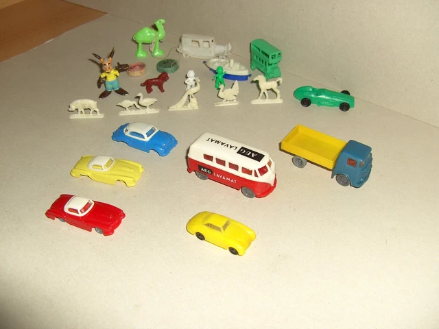 Konvolut A. Hammer Plastik Auto LKW Figuren Tiere Werbemodel AEG VWT1 50/60er