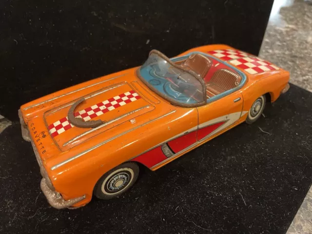 Vintage 1960's BANDAI Chevrolet Corvette Advertising Tin Litho Friction Toy Car