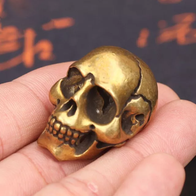Brass Skull Head Figurine Ornament Punk Skeleton Miniature Gift Decoration